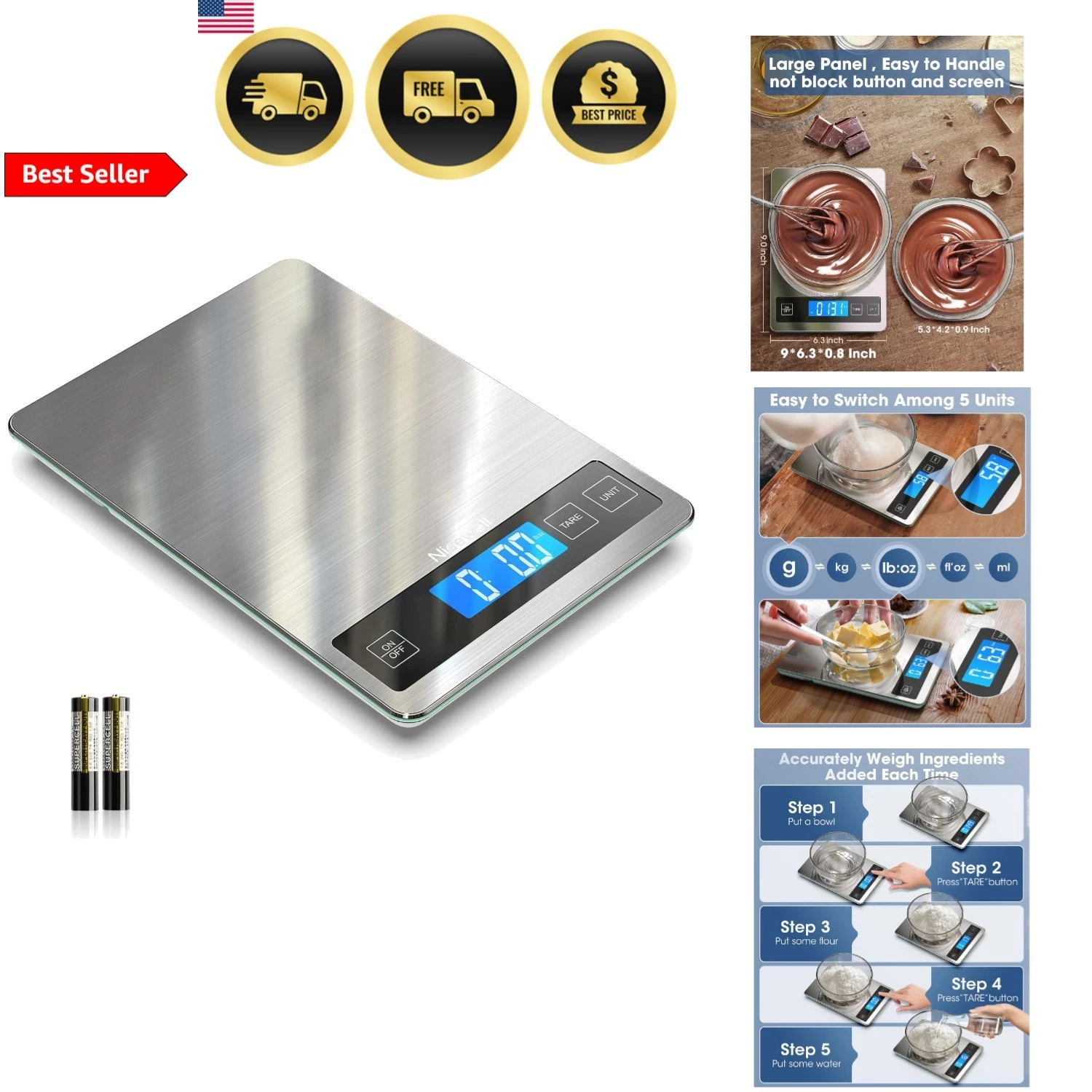 Food Scale Digital Kitchen Scale 22lb Precise Grams Oz Tare Function
Opens in a new window or tab