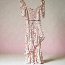 Lulu  s Briarwood Blush Pink Lace Dress NWT Midi Ruffle Hem Wedding Guest S
