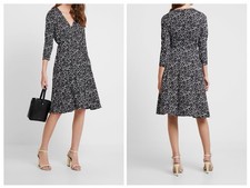 Banana Republic 3/4 Sleeve Wrap Black Dot Midi Dress Size XS
