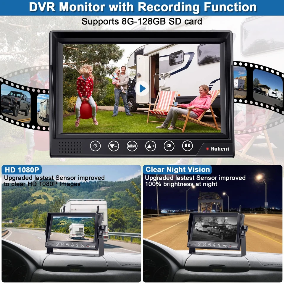 RV Backup Camera Wireless HD1080P 2 Cameras with 7 Inch Touch Key DVR Monitor... - Image 4 of 4