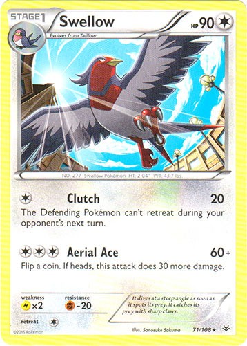 Swellow - 71/108 - Rare (Lp) Roaring Skies - Colorless Pokémon