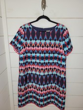J Crew size 14 blue red & pink shift mini dress