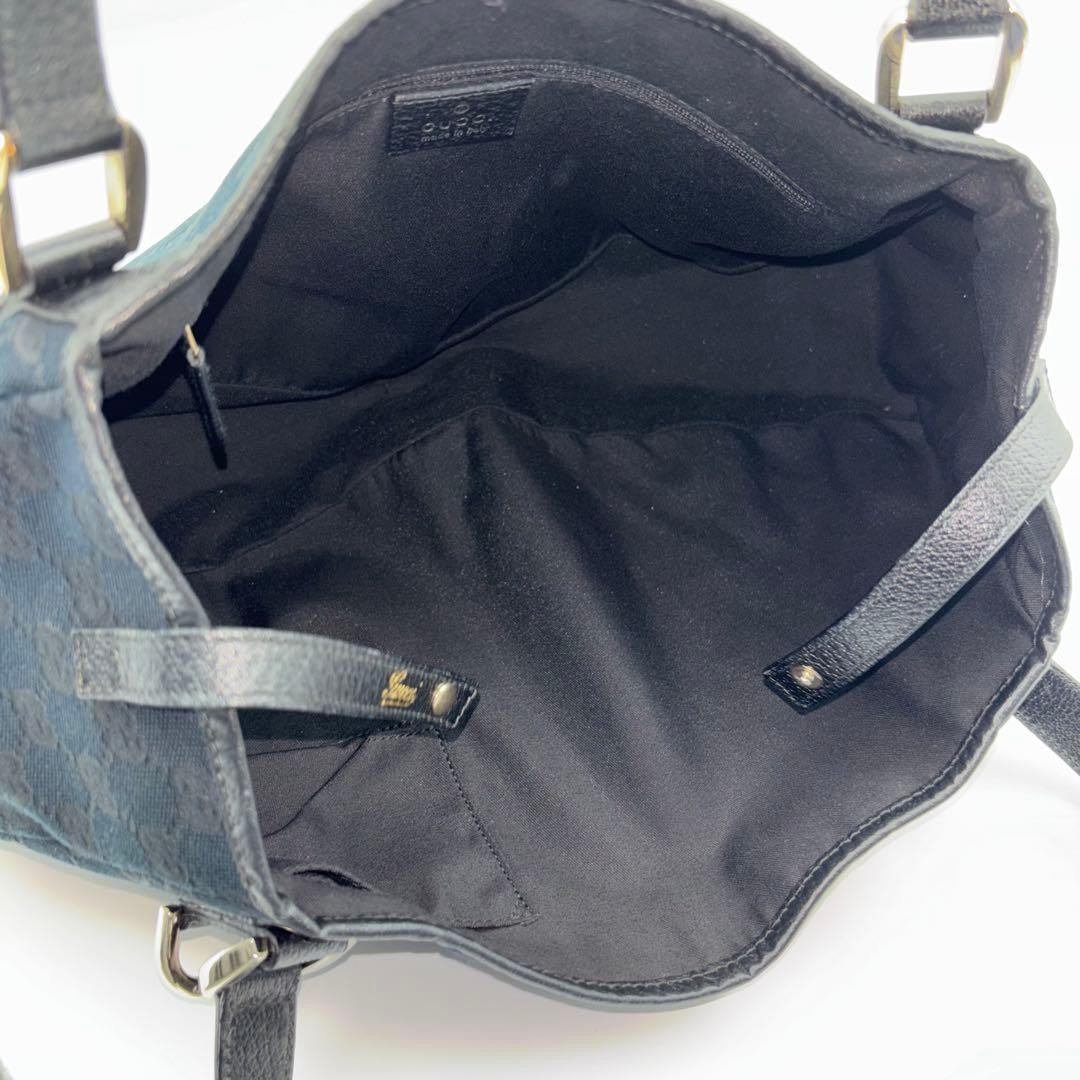 GUCCI Abbey GG Canvas Tote Bag Unisex Navy Leather Gold Excellent Condition thumbnail 7