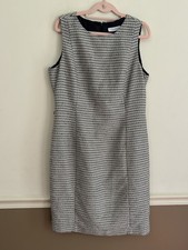 Calvin Klein Sleeveless Tweed Dress LARGE Metallic Silver Black Stripes Career