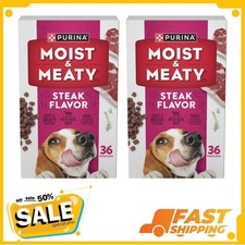 72 Pack Purina Moist Meaty Dry Dog Food, High Protein Steak Flavor, 6oz
