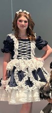 Robe poupée foncée personnalisée adulte XL bleu marine dentelle volants costume concours danse