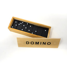 Wooden Domino Set Double Six Black Tiles Sliding Lid Case