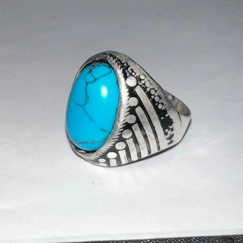 925 Silver Ring with Blue Turquoise Stone Vintage Style Men’s Ring