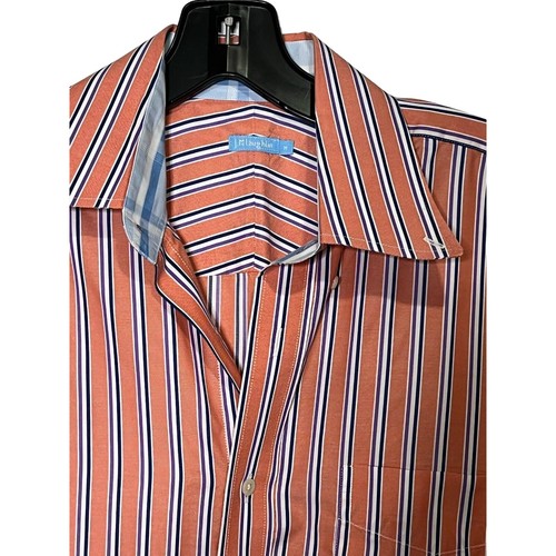 J McLaughlin Mens Striped Button Front Long Sleeve Shirt Orange Blue Size M - Picture 3 of 8