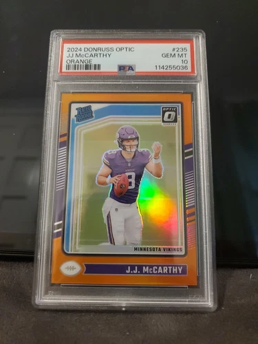 2024 Donruss Optic JJ McCarthy Orange Rated Rookie /249 Vikings PSA 10