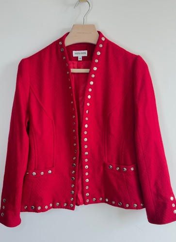 Vintage Tutti-Tutti 100% Wool Studded Red Open Front Jacket Blazer USA 8