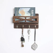 Key Holder for Wall, Key Hooks for Wall with Mail Organizer, Wooden Key Rack Org