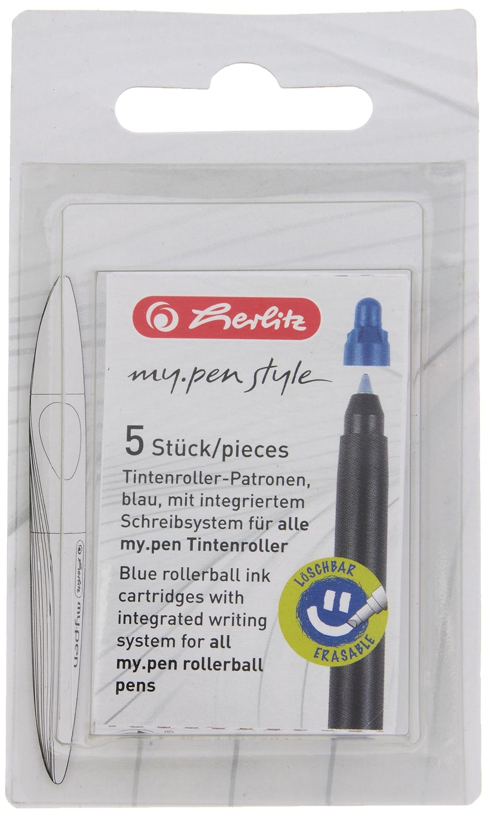 Herlitz My Pen Rollerball Refill Cartridge (Pack of 5)