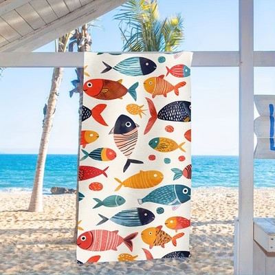 A, Unisex Beach Towel Featuring a Vibrant Fish Design, Suitable for Adults