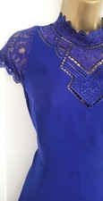 MONSOON Royal Blue Lace Trim Cap Sleeved Flared Dress Size UK 20