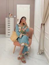 Beautiful Floral Embroidery Kurta Set Indian Women Party Wear Top Kurti Pant Set