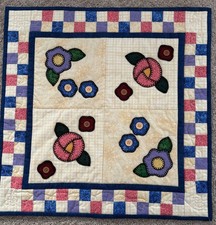 Spring/ Summer Floral Wall Hanging Quilt 18"X 18" Themed Appliqu d with Buttons