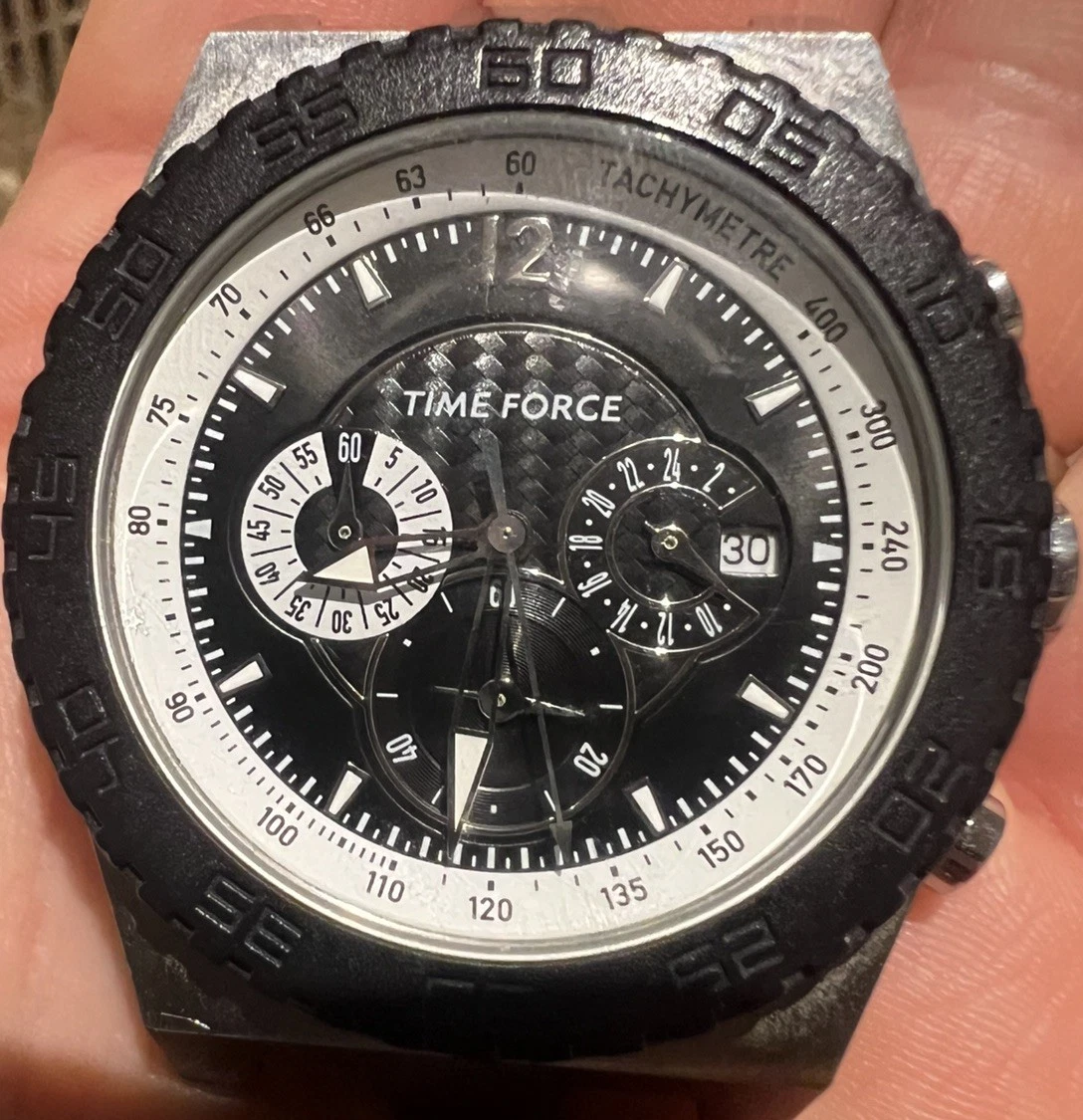 Time Force TF-2936M Mens Chronograph Watch Carbon Dial RUNS New Battery NO STRAP