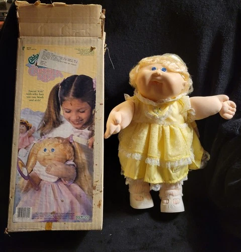 Cabbage Patch Kids Cornsilk Kids Doll Blonde Hair Yellow Dress Signed 1986
