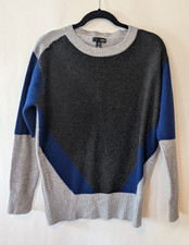 Aqua Womens Cashmere Long Sleeve Colorblock Oversized Sweater Gray Blue Sz XS