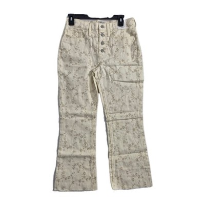 J.CREW Women's Jeans Size 27 Boot Crop Eyelet Embroidery Ivory High Rise NWT 56