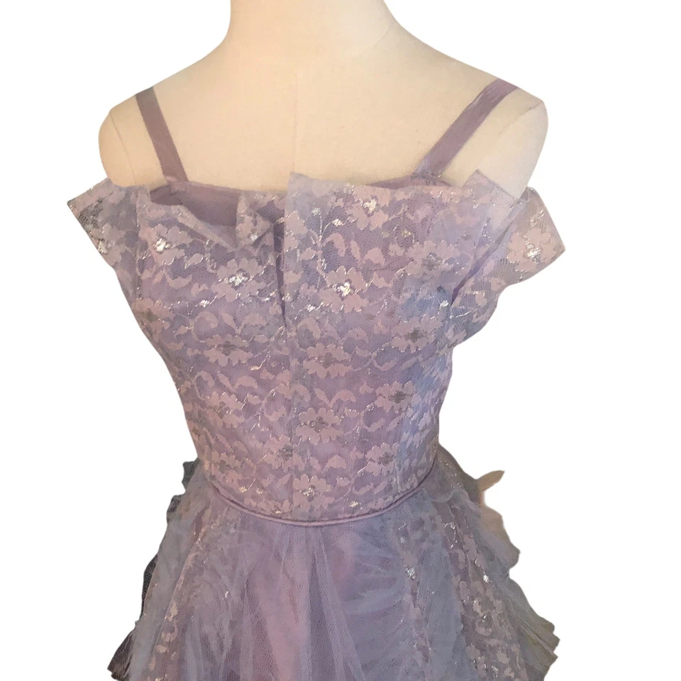 Vtg 50s Purple Blue Tulle Dress Party Prom Cupcake Ruffled Netting Floral Lace S - Image 2 of 4