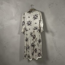 GANNI Floral Midi Dress Size 38 US 6 Ivory Purple Print 3/4 Sleeve Viscose