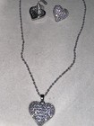 Silver Tone Heart Rhinestone & Crystal Love Necklace Pendant & Earrings Set — photo 1