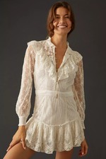LoveShackFancy Trisha Lace Mini Dress S 4 Women's Party Wear Ruffled NEW 46919