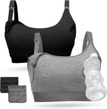 2pk Momcozy Hands-Free All-Day Wear Pumping Nursing Bra Size M Black/Grey NWT