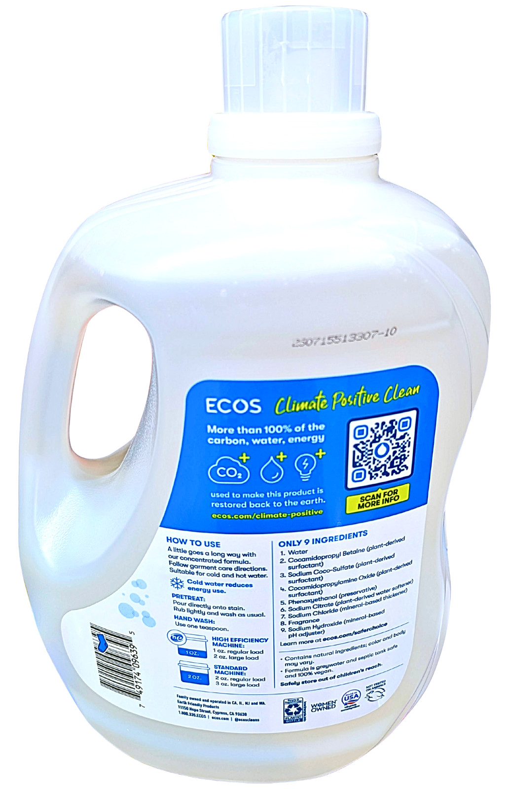 ECOS Plant Powered Laundry Detergent Liquid Hypoallergenic Magnolia Lily 225Load
