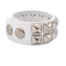 Studded White Leather  Pyramid Stud Bracelet Punk Goth Rockabilly Wrist Cuff