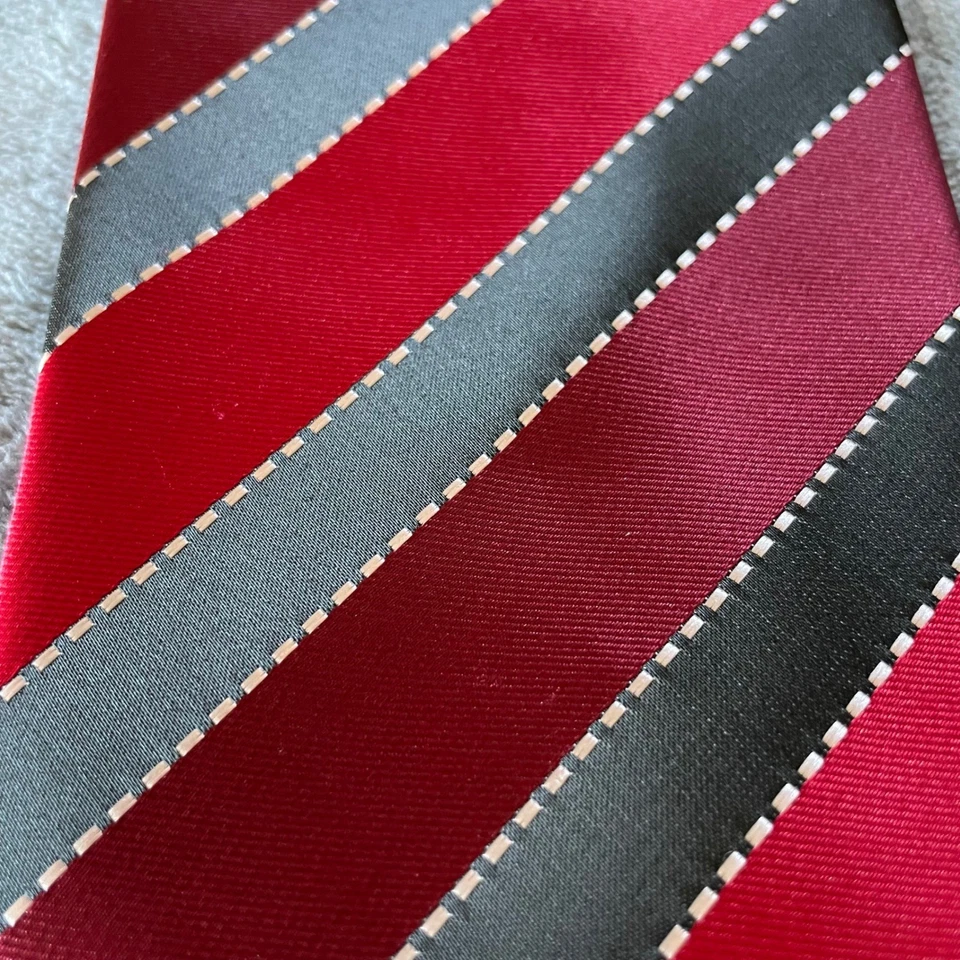 Corbata italiana Vesuvio Napoli roja gris negra a rayas corbata vintage para hombre Foto 3 de 4