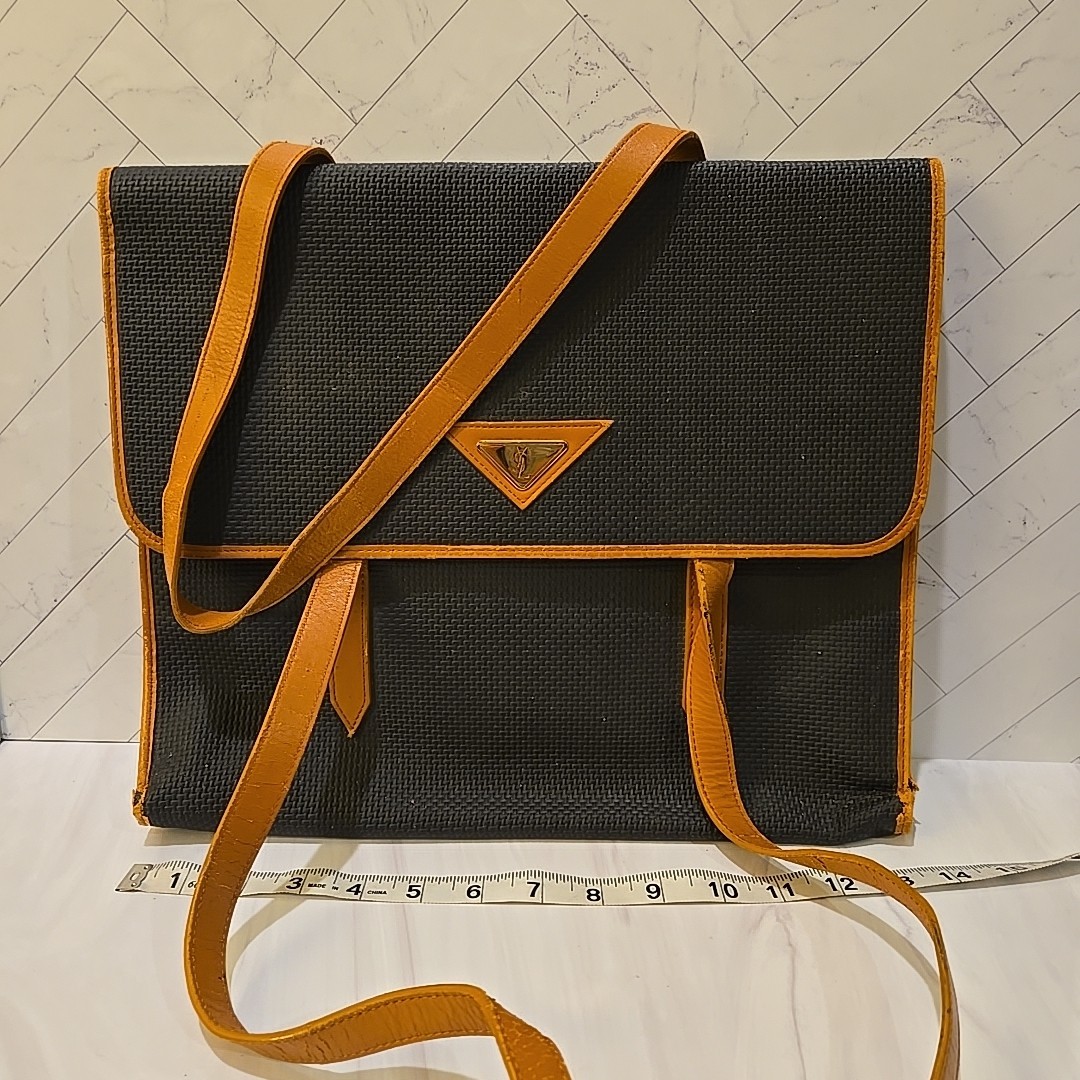 Borsa valigetta vintage YVES SAINT LAURENT YSL viaggio PVC pelle nero beige