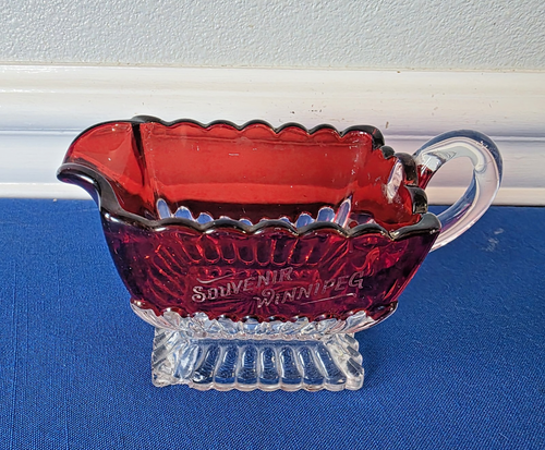 VTG WINNIPEG Canada Ruby Stained Flash Glass Souvenir Square Cream ...