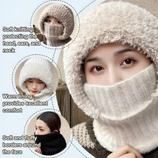 3 in 1 Womens Knit Beanie Hat Fleece Lined Winter Scarf Mask Set Snow Caps Gifts