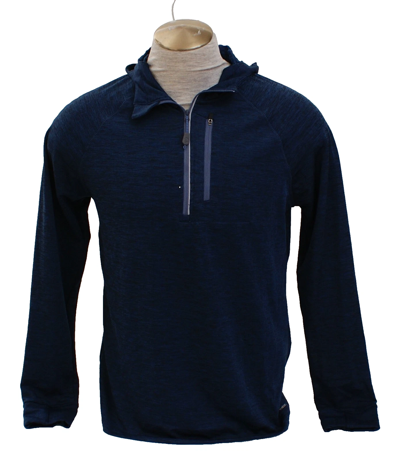 Motion Men's S Blue Highland 1/4 Zip Long Sleeve Hoodie Shirt Stretch Hooded