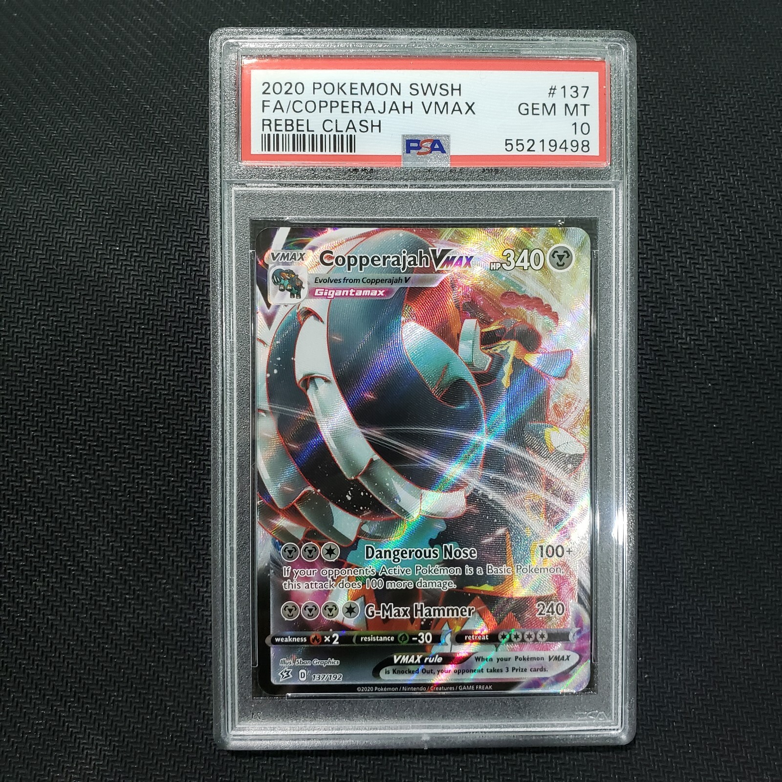 2020 Pokemon: COPPERAJAH VMAX 137/192 - [Rebel Clash] Full Art Gem Mint - PSA 10