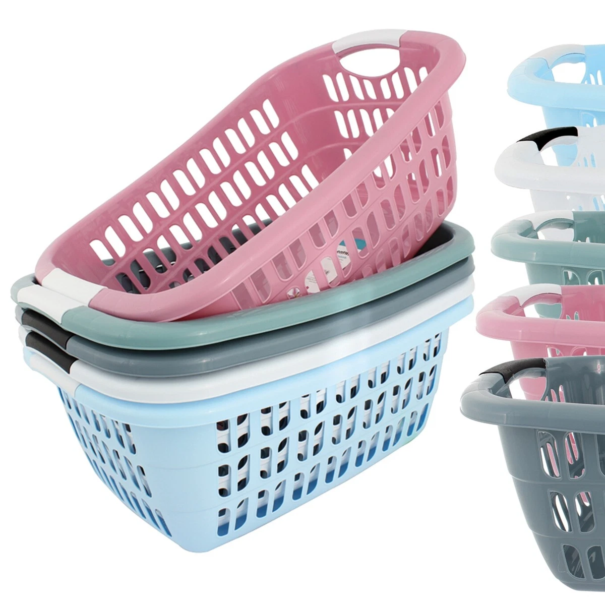 Livinija Set Di 2 Vasche Per Biancheria In Plastica Resistente, 25L Con Manici - Cesti Portabiancheria Grandi E Stabili