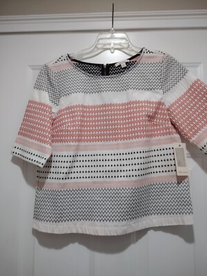 ella moss NWT  Print  Full Zip Back  Blouse Size Large 