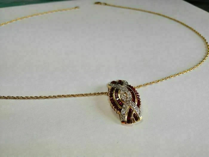 14k Yellow Gold Over 2.90Ct Ruby & Diamond Women's Pendant 18" Chain Necklace - Image 2 of 4