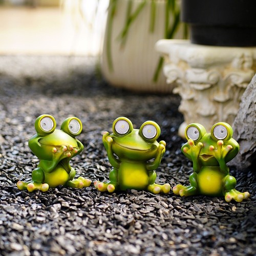 Ranas de jardín brillantes solares hechas a mano luz automática nocturna | resina ecológica | resistente a la intemperie - Imagen 6 de 9
