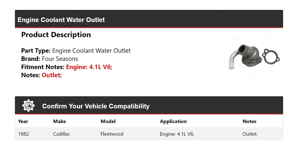 For 1982 Cadillac Fleetwood 4.1L V6 Engine Coolant Water Outlet 4 Seasons - Image 2 of 4