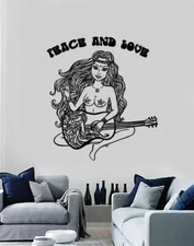 Vinyl Decal Wall Sticker Beautiful Hippie Naked Girl with Guitar (n1066)