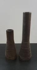 Vintage Wooden Industrial Textile Bobbin Spool Spindles Candle Holders 2 Pc 