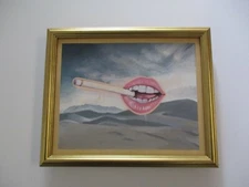 SMALL GEM  SURREALIST SURREALISM MODERNISM SMOKING MOUTH DESERT LANDSCAPE LIPS