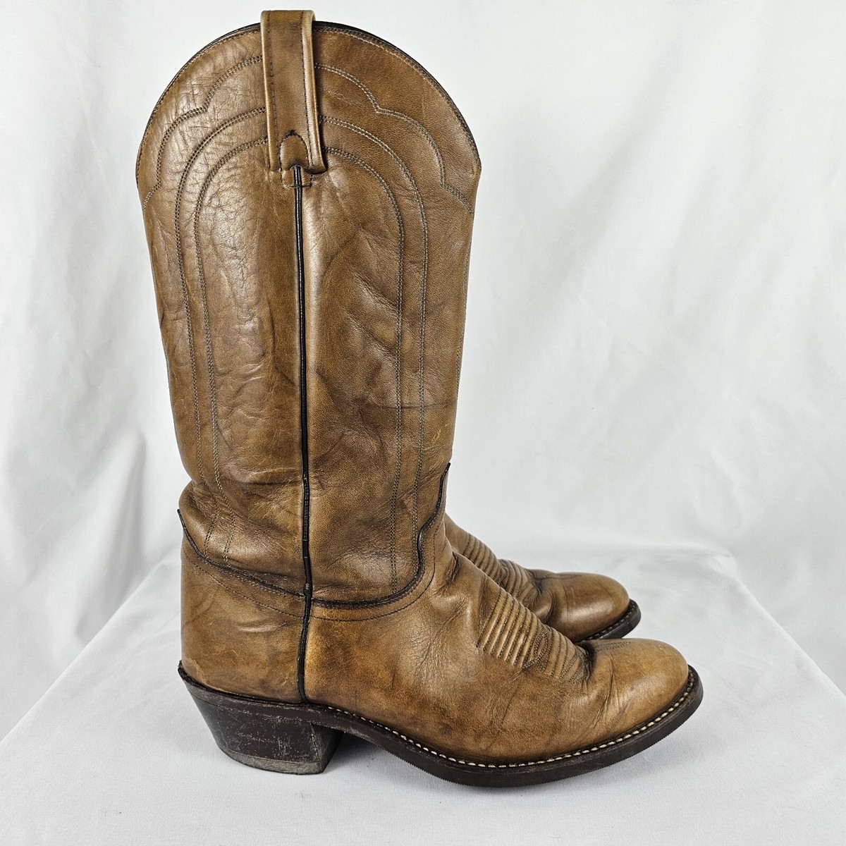 J. CHISHOLM Boots Cowboy Western Leather Size 10 D Handcrafted Men’s Tan Brown J. Chisholm handcrafted tan leather men main image 4