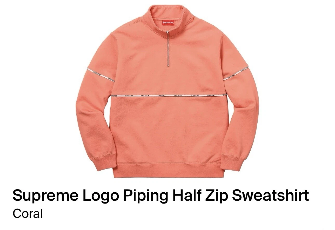 Sweat shirt homme Supreme Logo Piping demi fermeture éclair corail taille XLarge pull SS18