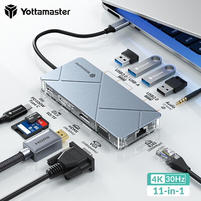 Yottamaster 6 8 11 in 1 USB C Hub 4K HDMI Docking Station SD TF 100W Ladegerät