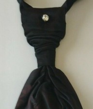 Iridescent Solid Black Purple Pre Tied Ascot Cravat Plastron Wedding Tie Italy